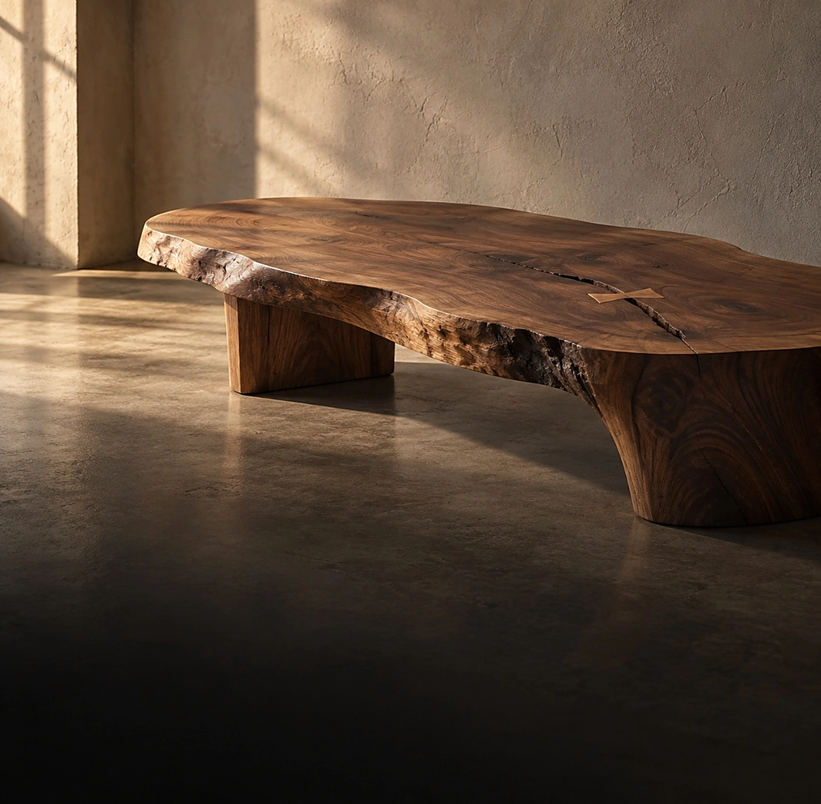 Mesa de centro com madeira nobre e gravatas chigiri